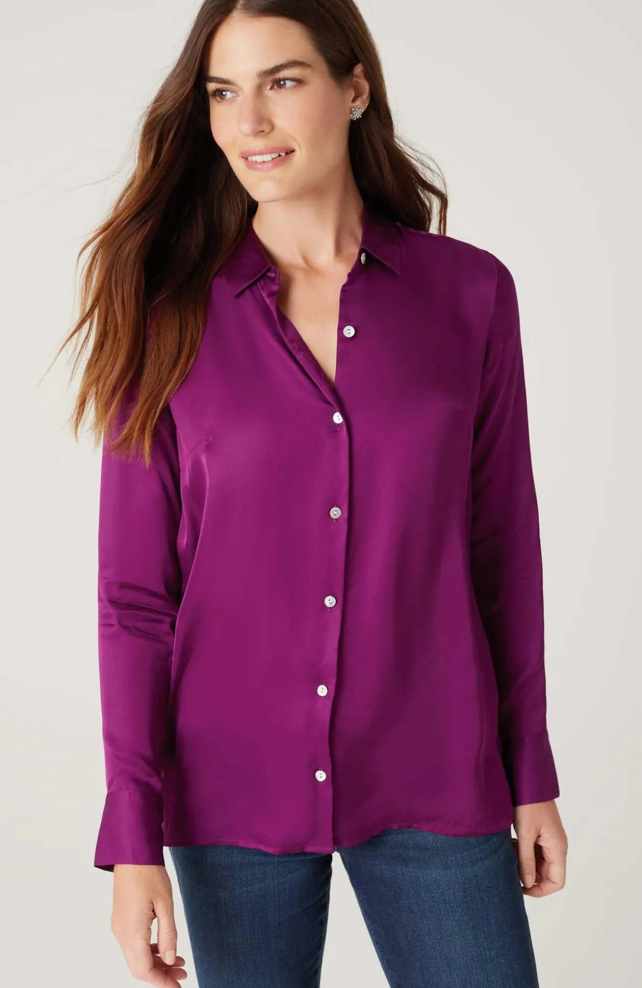 Satin Button-Front Shirt