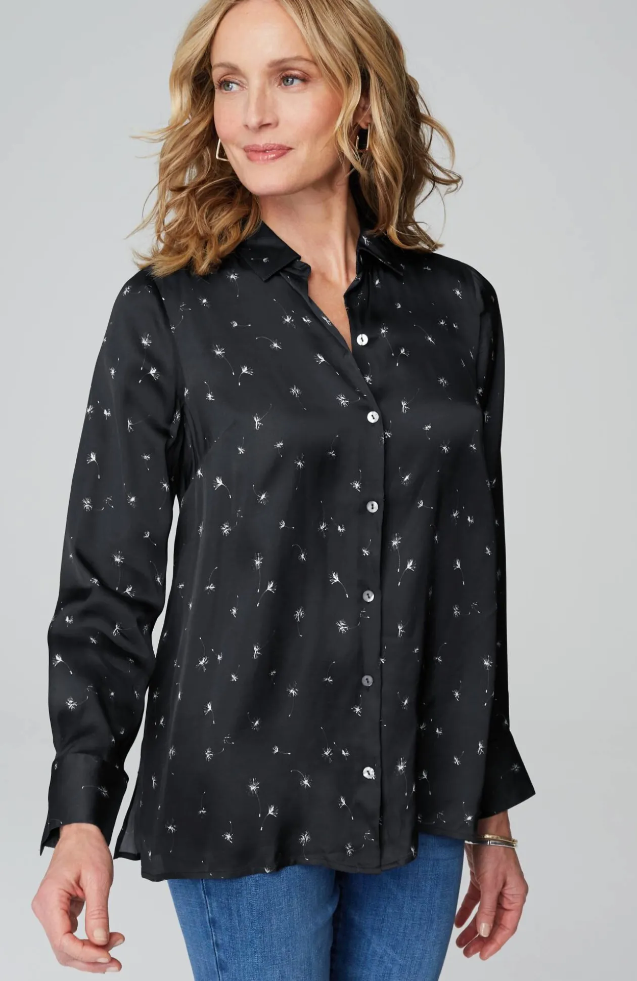 Satin Button-Front Shirt