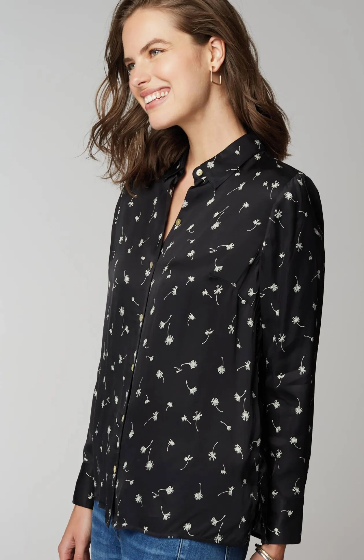 Satin Button-Front Shirt