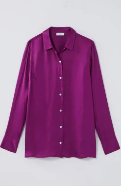 Satin Button-Front Shirt