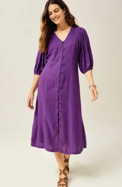 Seamed Button-Front Midi Dress