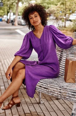 Seamed Button-Front Midi Dress