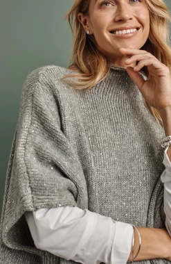 Sequin Sweater-Knit Poncho