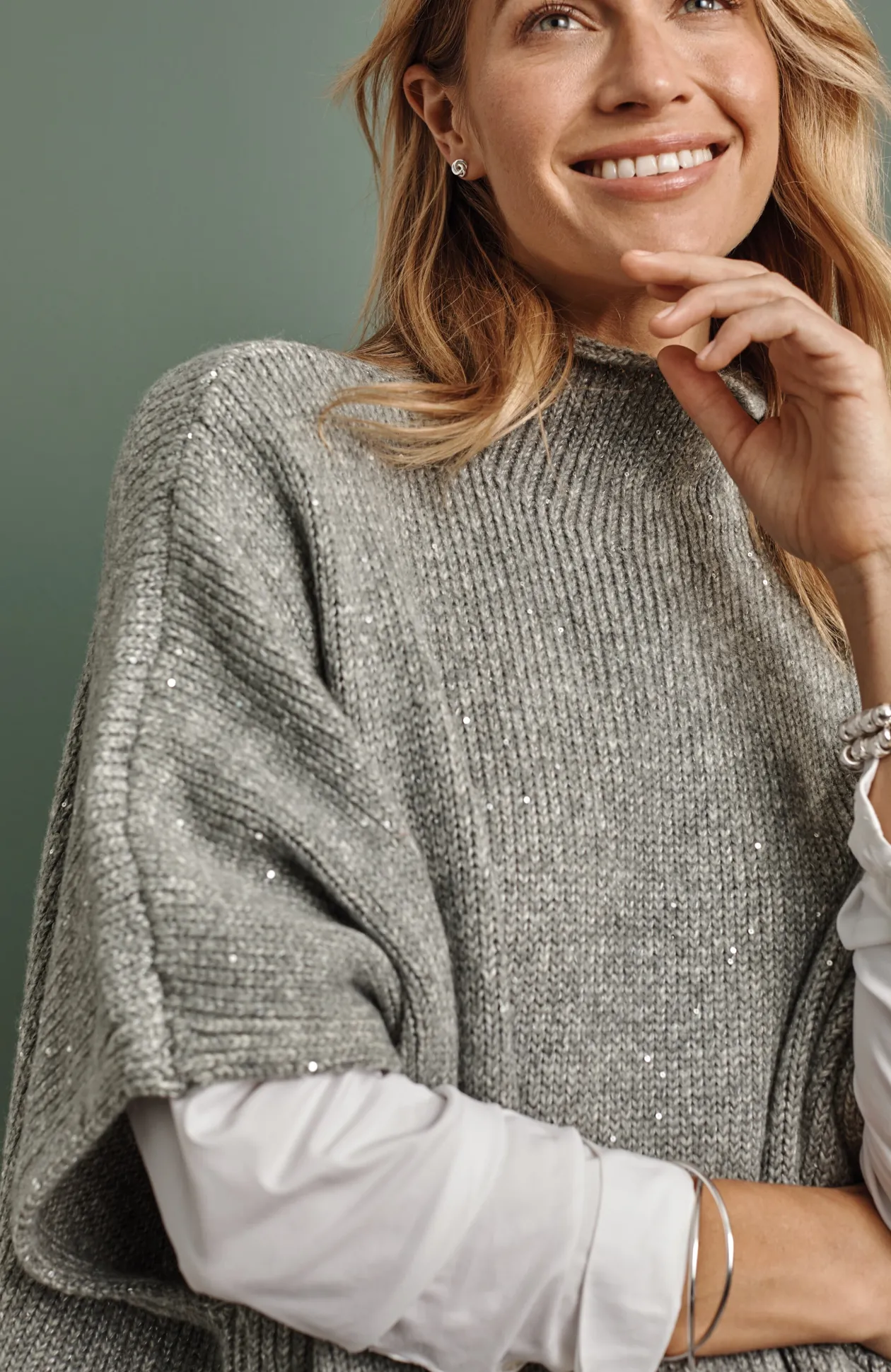 Sequin Sweater-Knit Poncho
