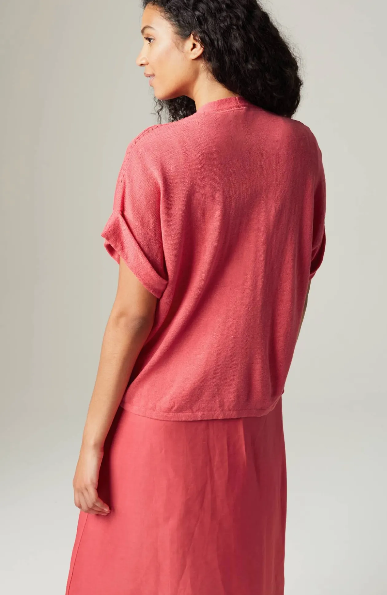 Short Cuffed-Sleeve Open-Front Cardi