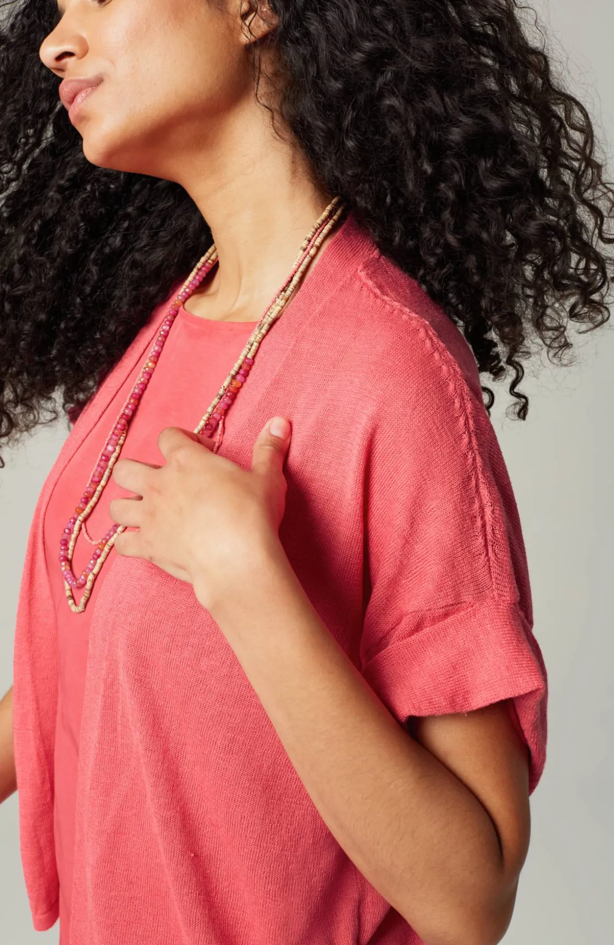 Short Cuffed-Sleeve Open-Front Cardi