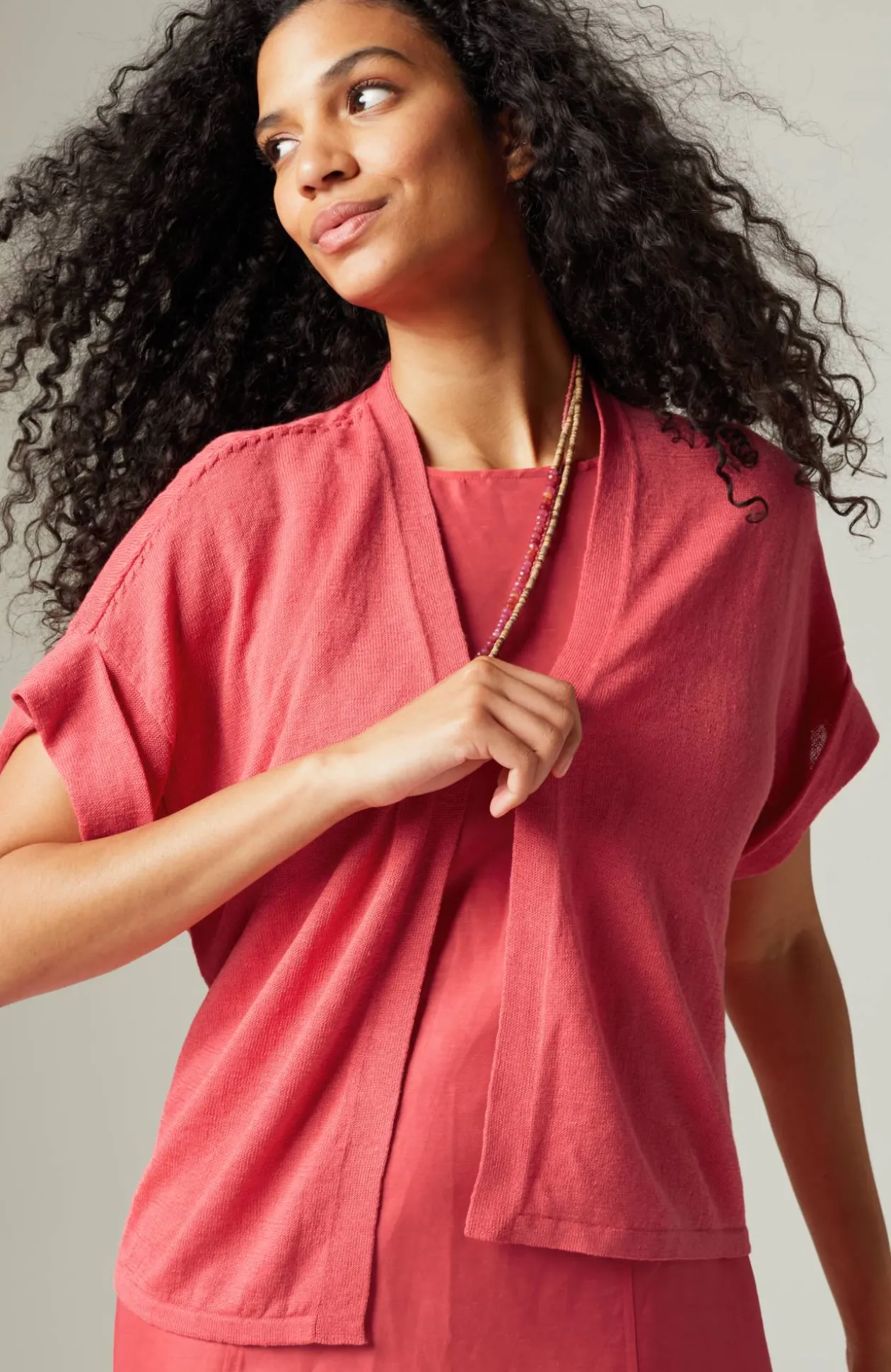 Short Cuffed-Sleeve Open-Front Cardi