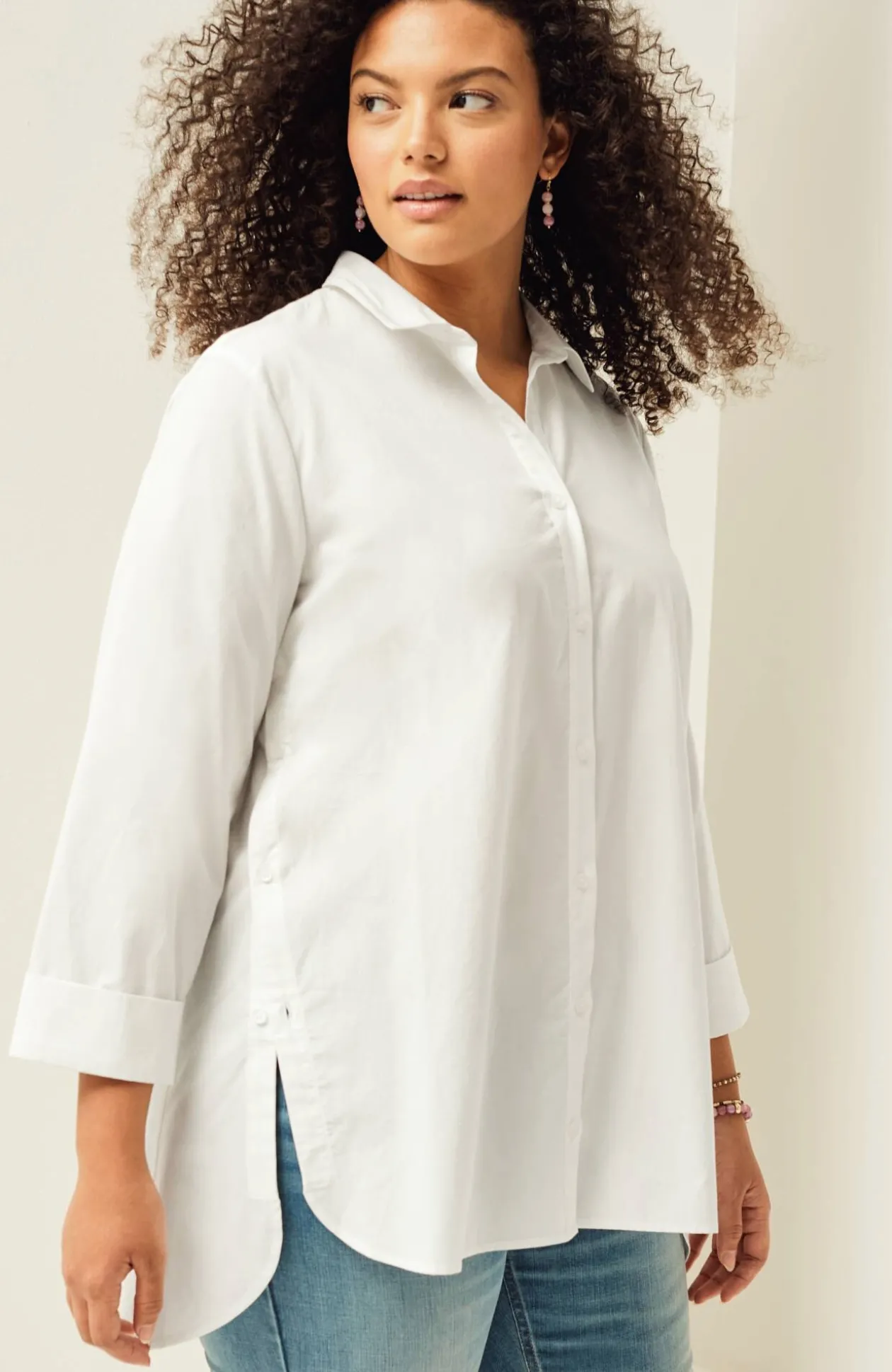Side-Button Stepped-Hem Tunic