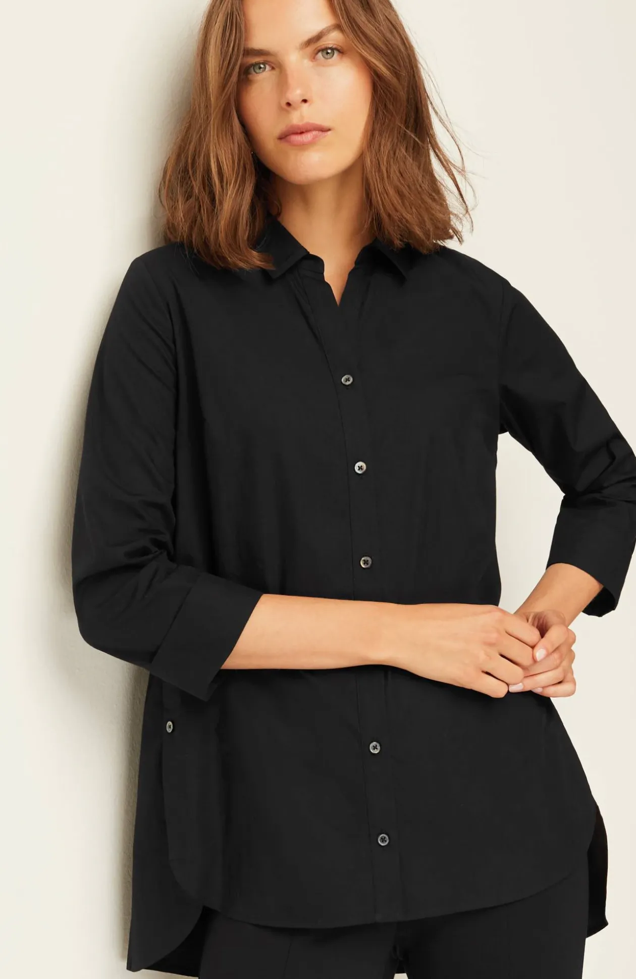 Side-Button Stepped-Hem Tunic