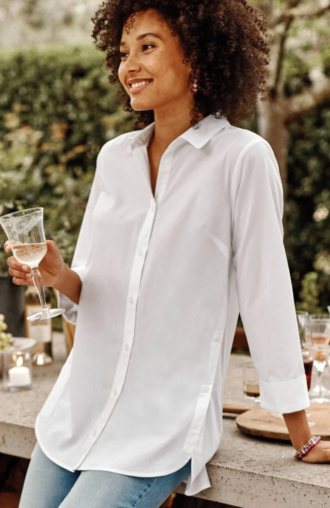Side-Button Stepped-Hem Tunic