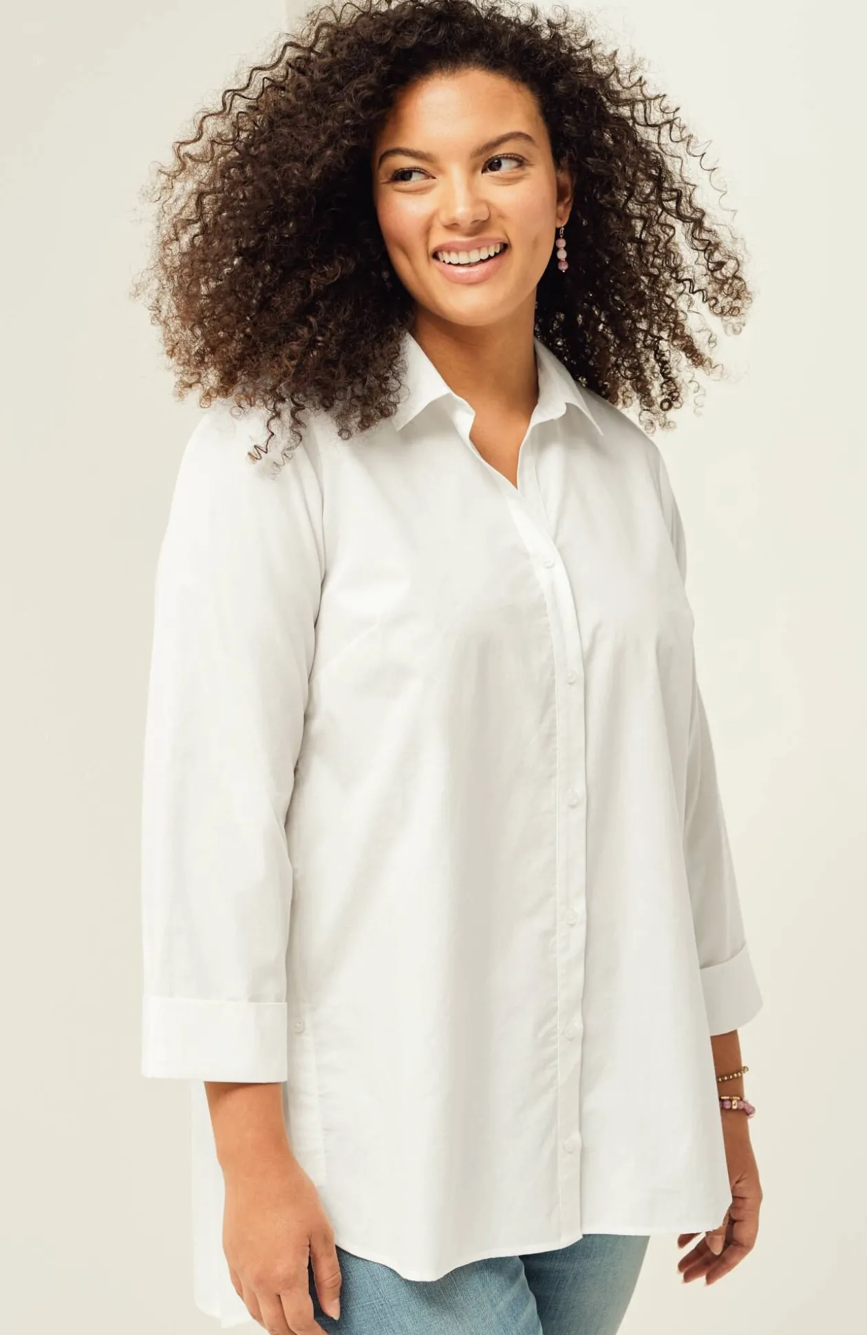 Side-Button Stepped-Hem Tunic