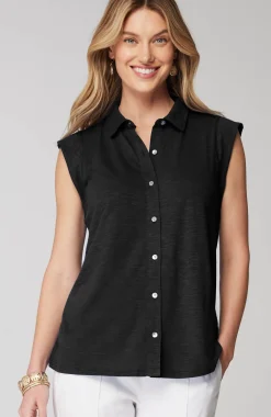 Sleeveless Button-Front Top