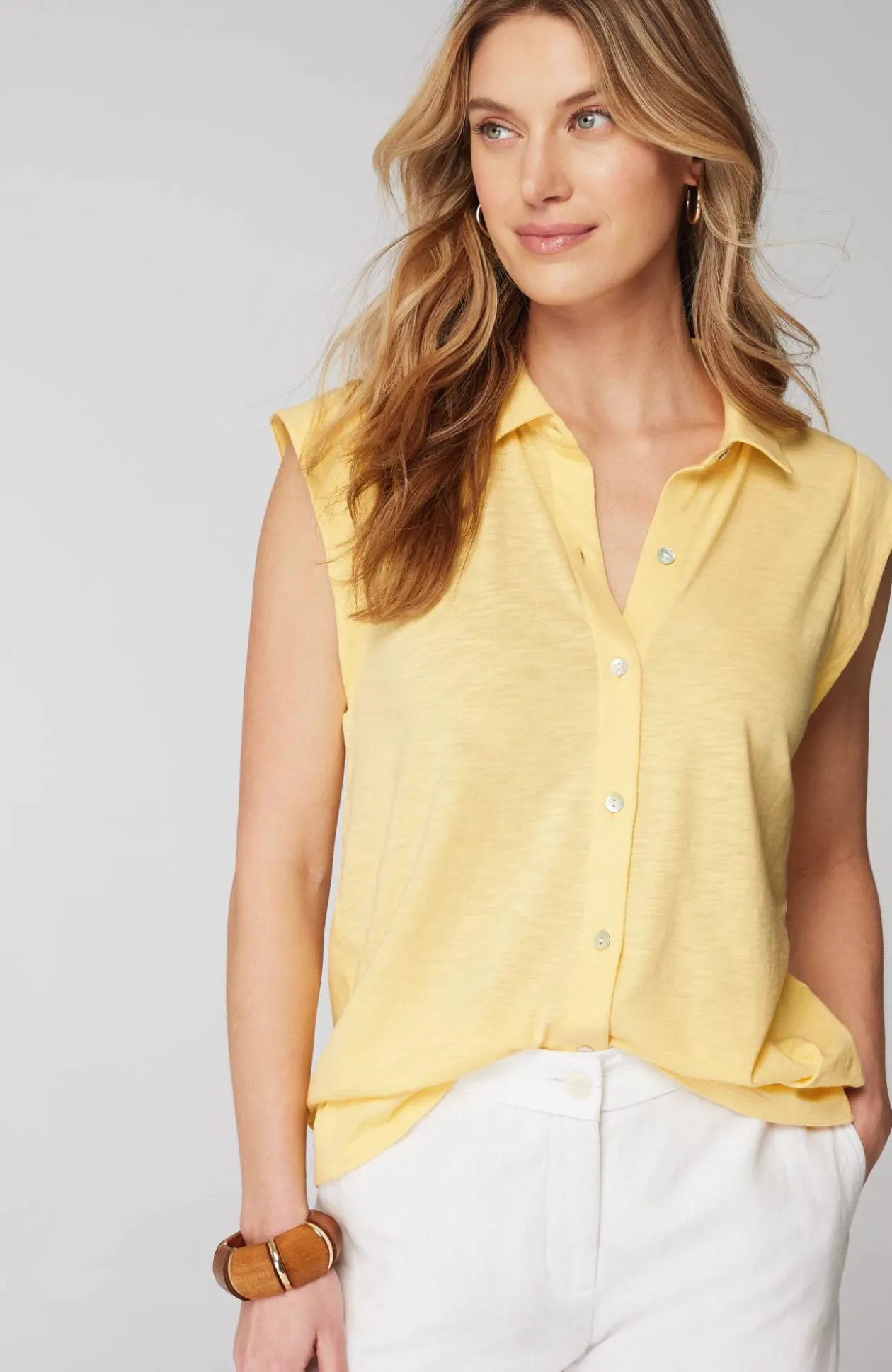 Sleeveless Button-Front Top