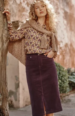 Slit-Hem Corduroy Skirt