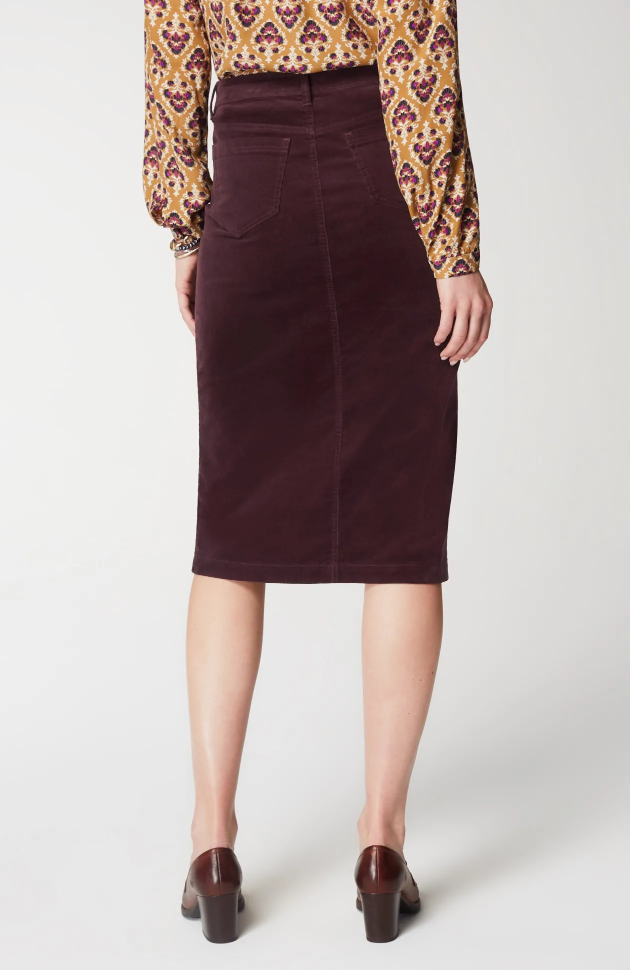 Slit-Hem Corduroy Skirt