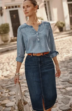 Slit-Hem Denim Skirt