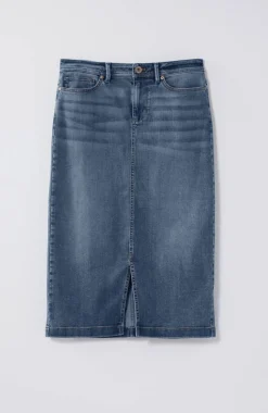 Slit-Hem Denim Skirt