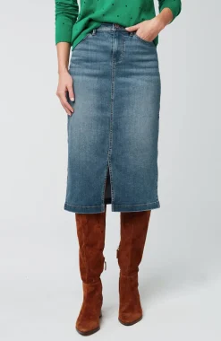Slit-Hem Denim Skirt
