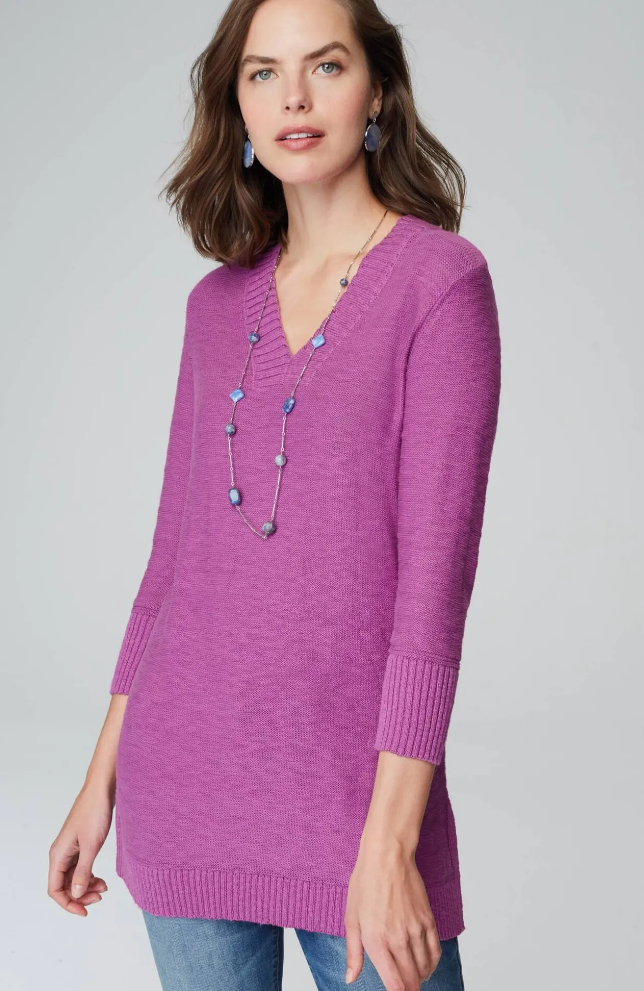 Slub Rib-Trimmed Sweater Tunic