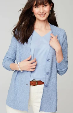 Slub-Textured Button-Front Cardi