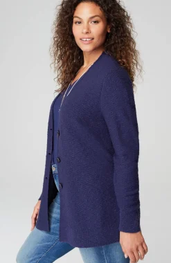 Slub-Textured Button-Front Cardi