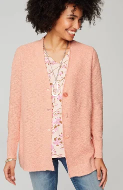 Slub-Textured Button-Front Cardi
