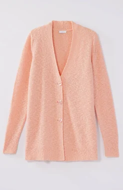 Slub-Textured Button-Front Cardi
