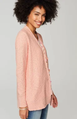 Slub-Textured Button-Front Cardi