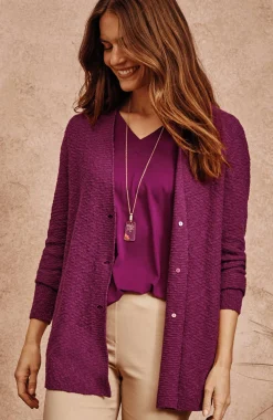 Slub-Textured Button-Front Cardi