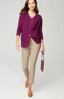 Slub-Textured Button-Front Cardi
