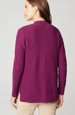 Slub-Textured Button-Front Cardi