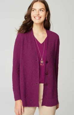 Slub-Textured Button-Front Cardi
