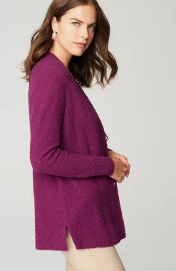 Slub-Textured Button-Front Cardi