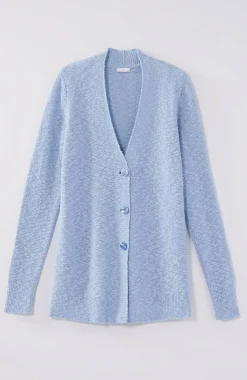 Slub-Textured Button-Front Cardi