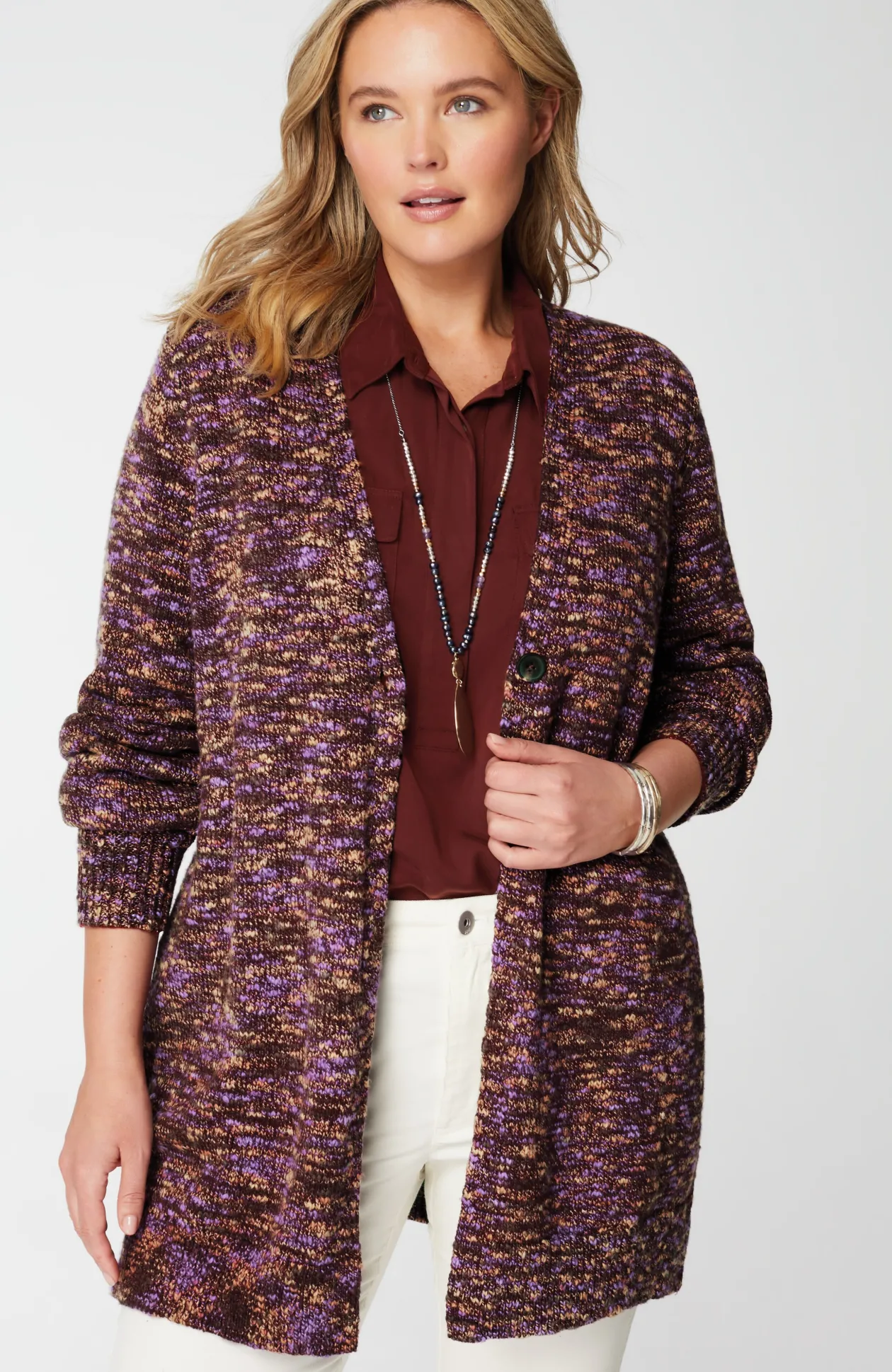 Slub-Textured Space-Dyed Cardi