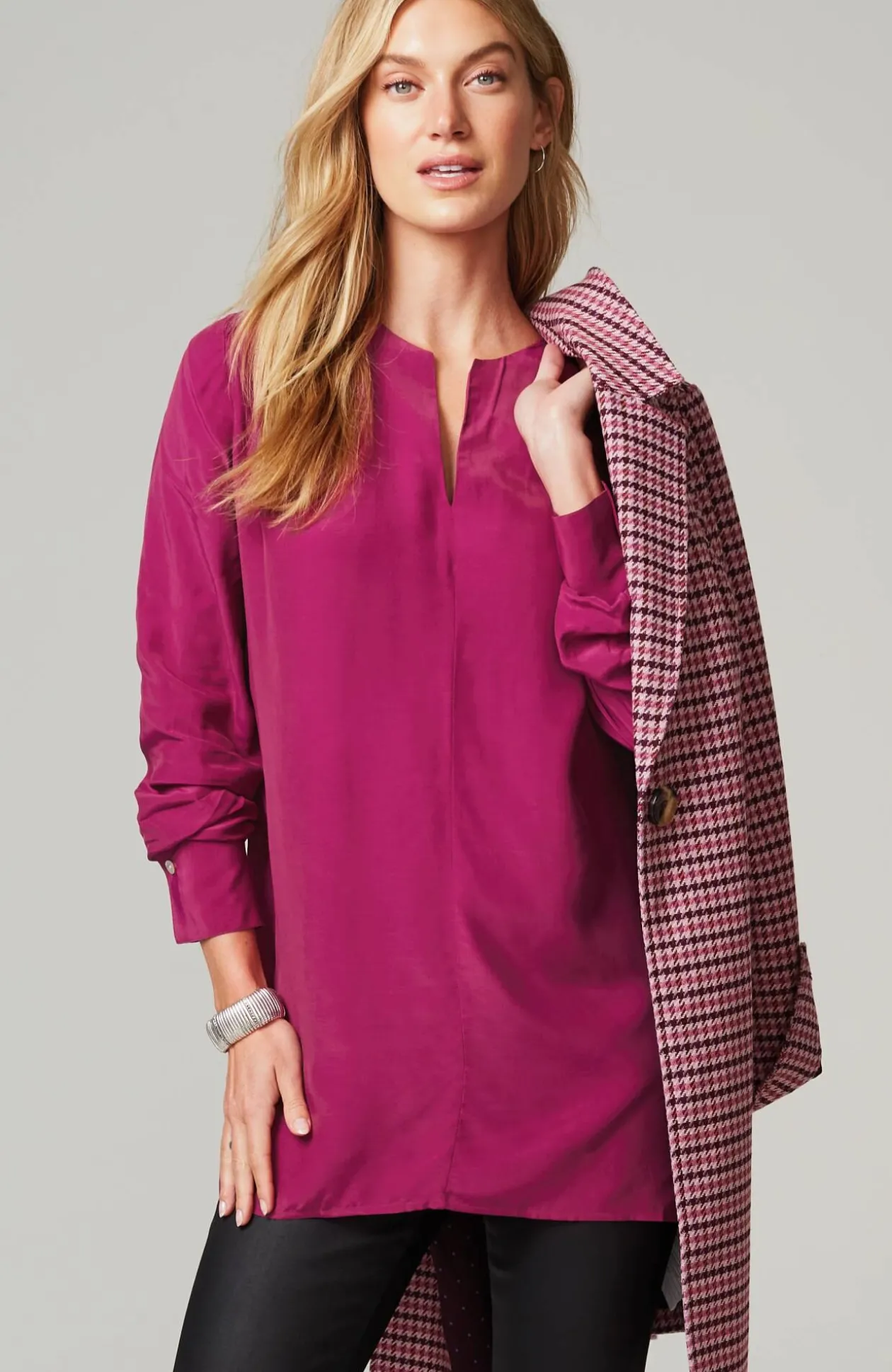 Smocked Split-Neck Tunic