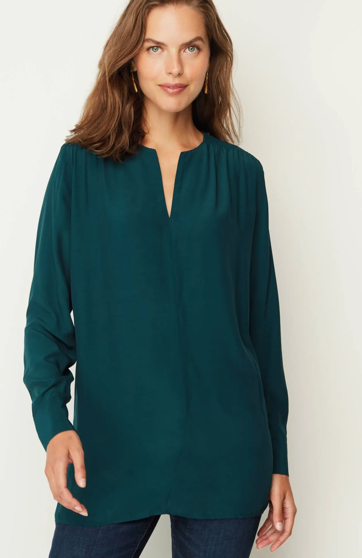 Smocked Split-Neck Tunic