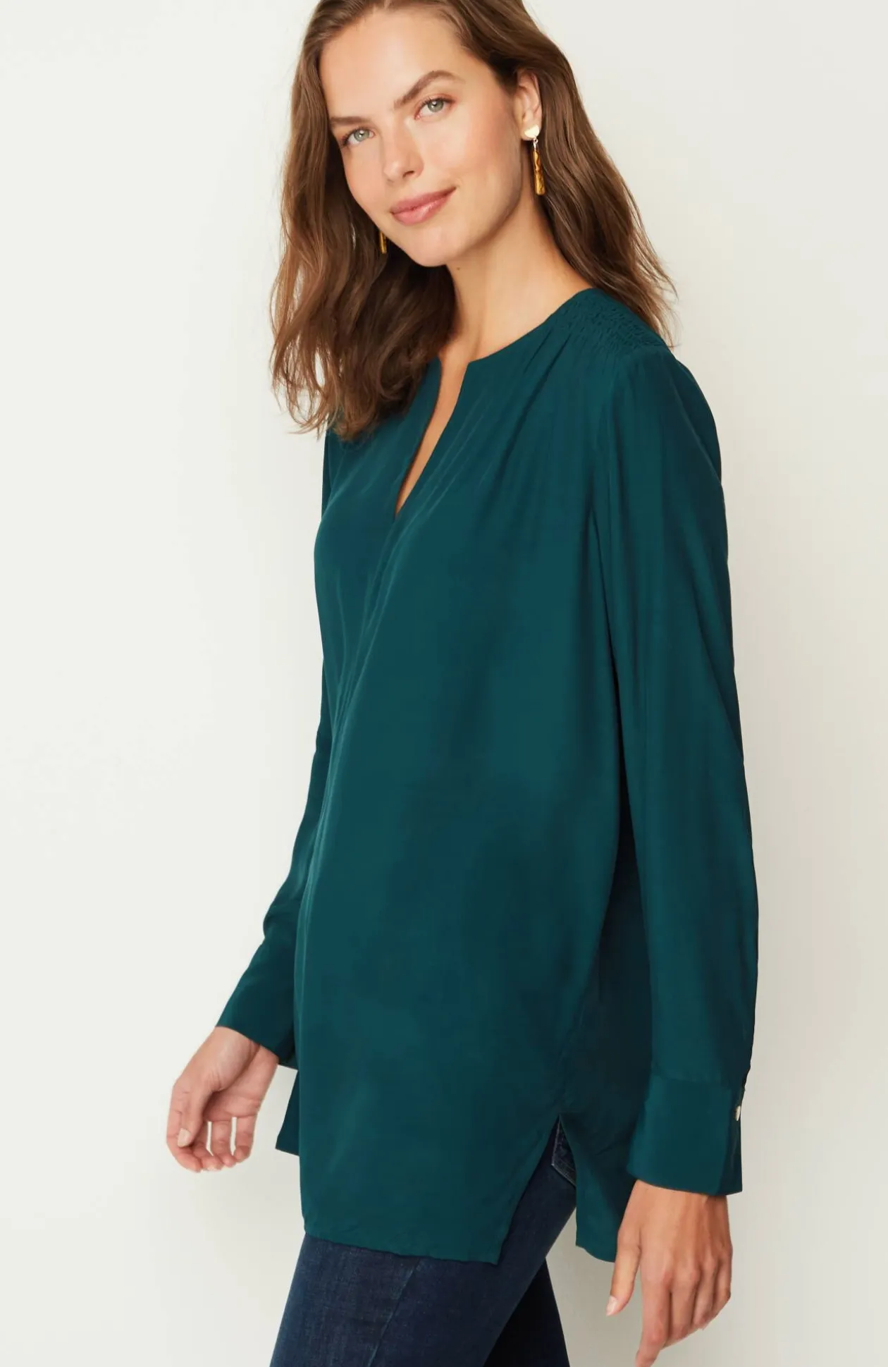 Smocked Split-Neck Tunic