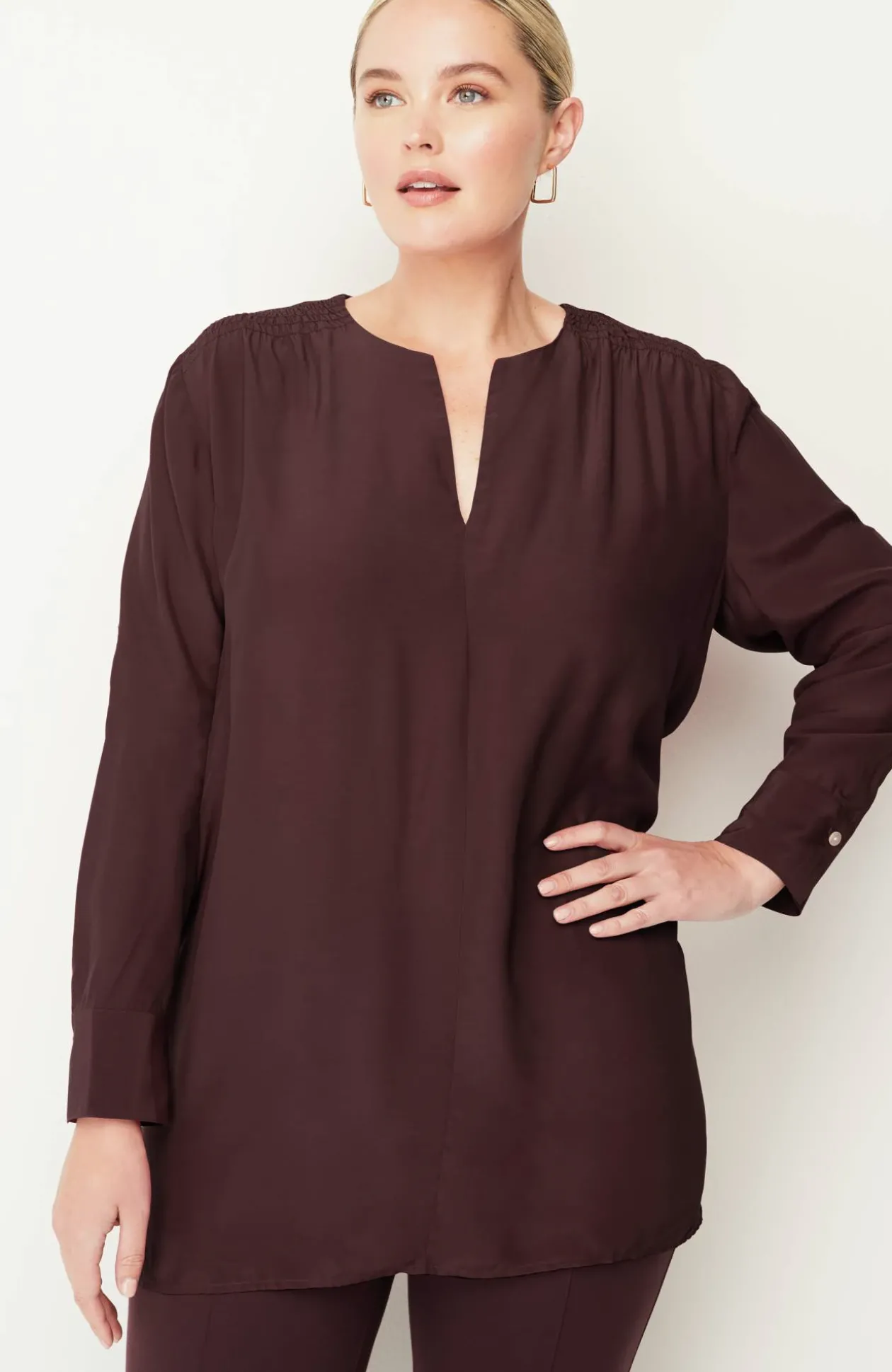 Smocked Split-Neck Tunic