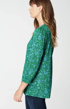 Smocked-Sleeve Henley Top