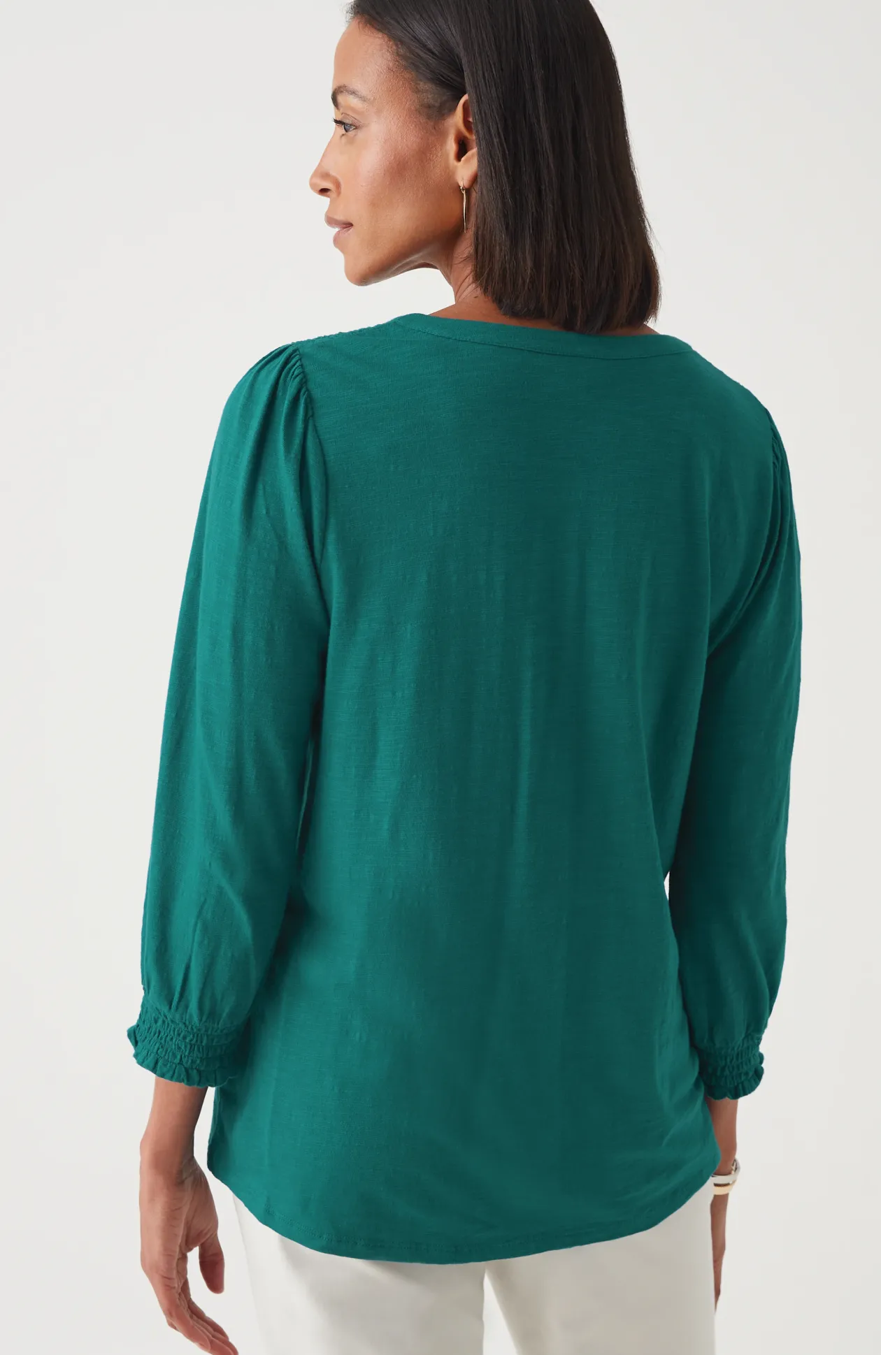 Smocked-Sleeve Henley Top