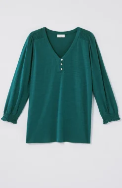 Smocked-Sleeve Henley Top