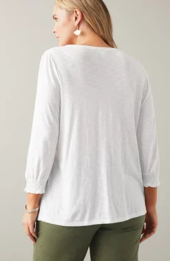 Smocked-Sleeve Henley Top