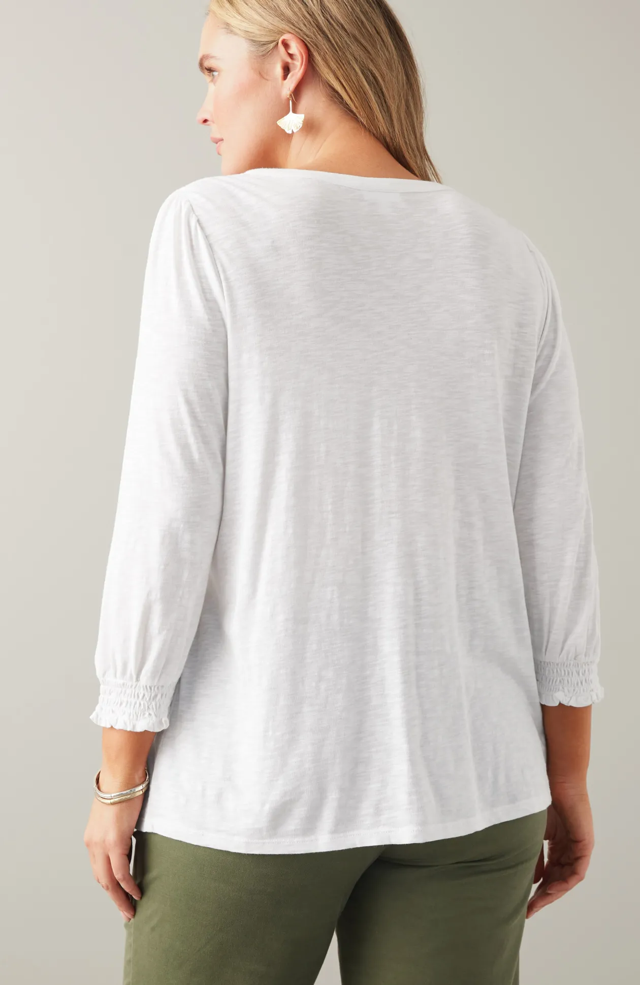 Smocked-Sleeve Henley Top