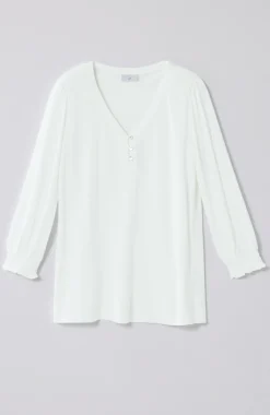 Smocked-Sleeve Henley Top