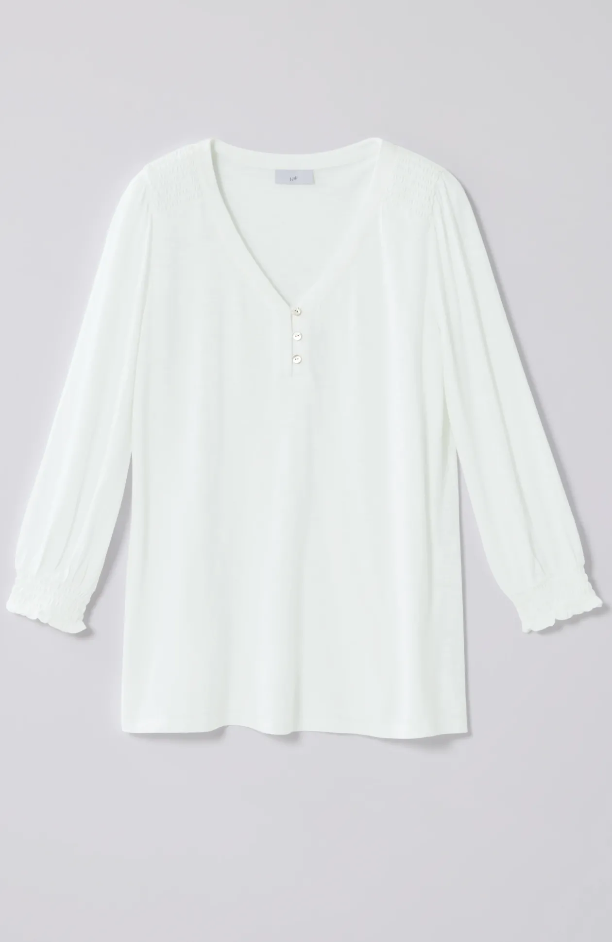 Smocked-Sleeve Henley Top
