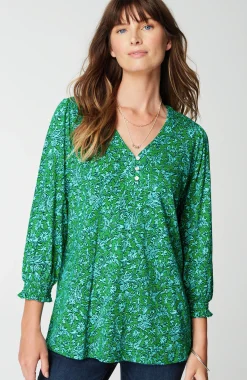 Smocked-Sleeve Henley Top