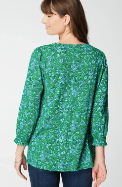 Smocked-Sleeve Henley Top