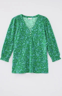 Smocked-Sleeve Henley Top