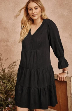 Smocked-Sleeves Tiered Dress